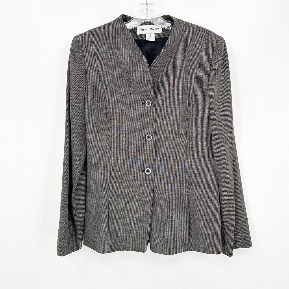 Vtg Rena Rowan Womens Blazer 8 Gray‎ Wool Blend Classic Career Tailored Timeless